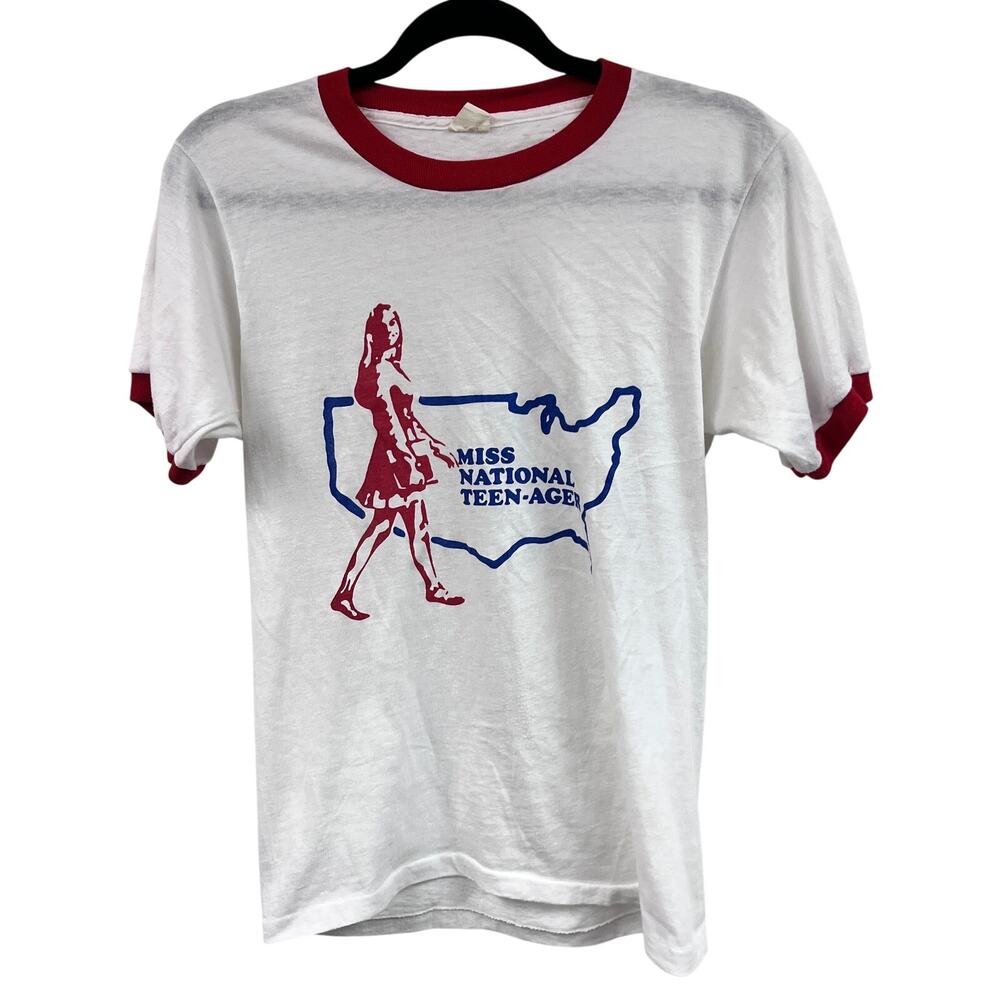 Vintage 1970's Miss National Teenager Pageant Participant ringer graphic Tee S/M